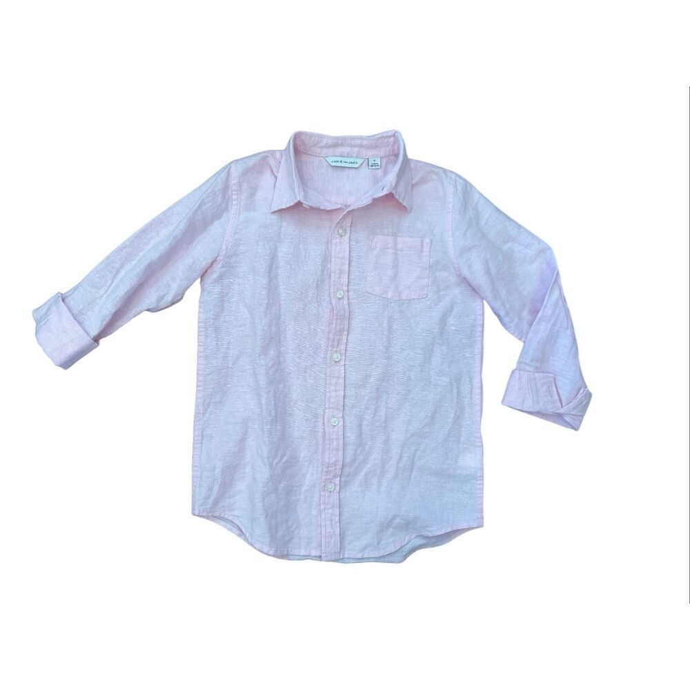 Janie & Jack boys 8 linen cotton pink button up dress shirt long sleeve